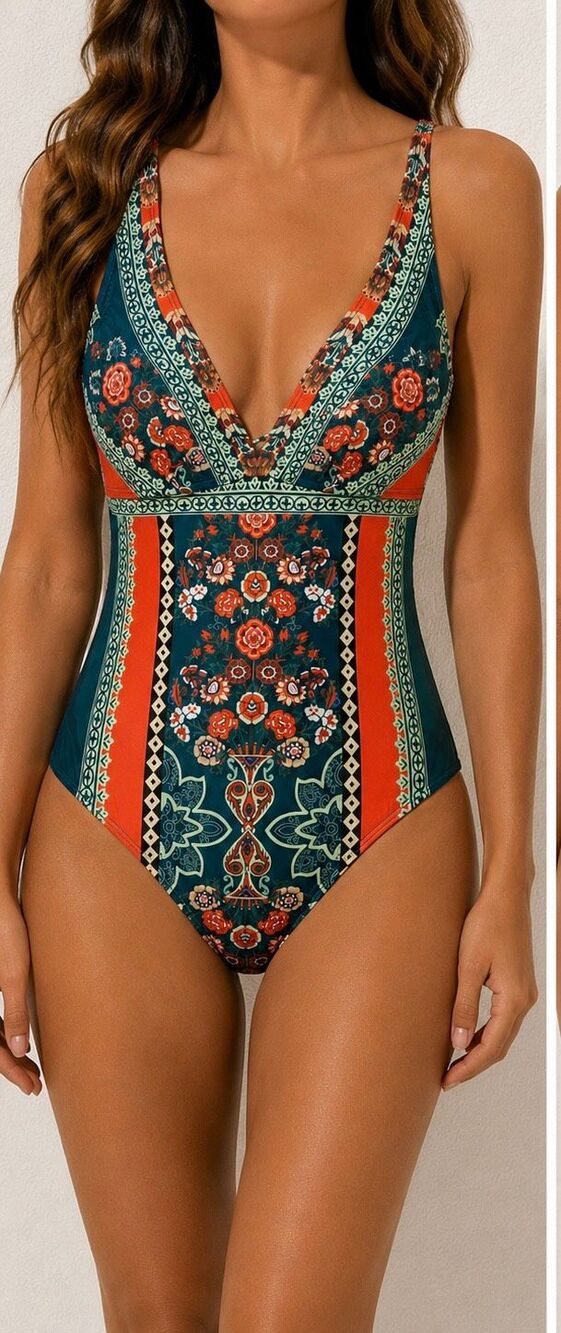 CUPSHE Women’s Small Floral Boho One Piece Swimsuit Criss Cross NWT